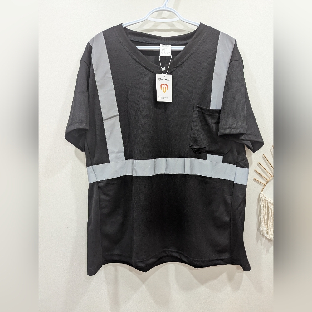 New Plus Size Unisex Black and Gray Short Sleeve Reflective Tee